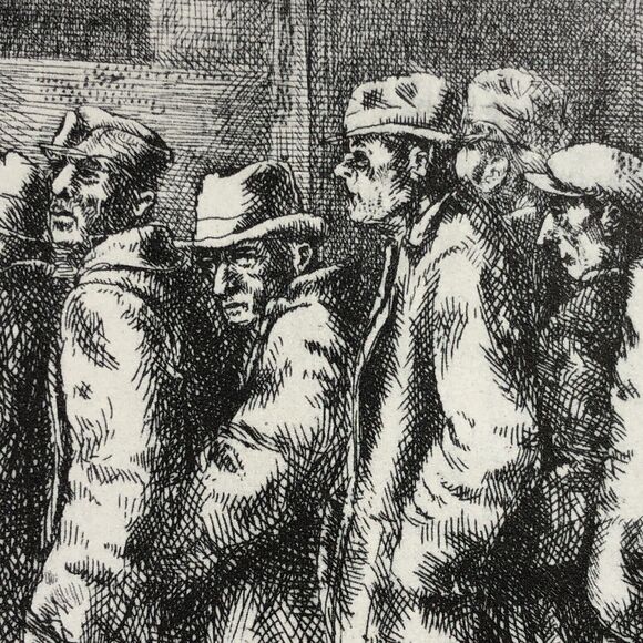 Reginald Marsh "Bread Line" 1930s Art Print Great Depression New York Sketch Vtg - Picture 5 of 11